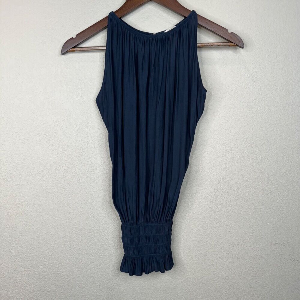 Ramy Brook Navy‎ Pleated Sleeveless Top XS Luxe Soft Romantic Preppy Career Work